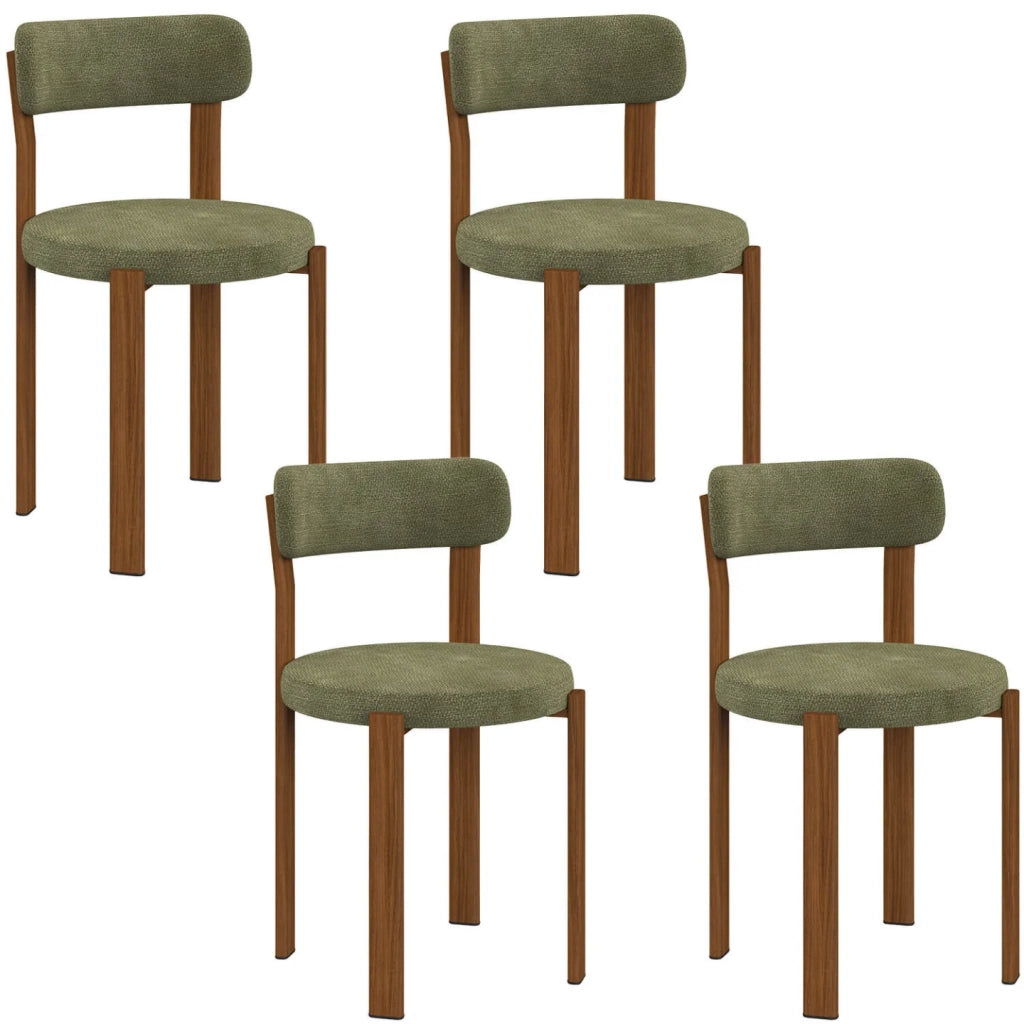 IDMarket - Set di 4 sedie NELLA in tessuto ciniglia verde con gambe in noce per la sala da pranzo
