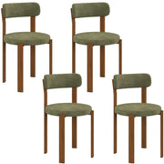 IDMarket - Set di 4 sedie NELLA in tessuto ciniglia verde con gambe in noce per la sala da pranzo