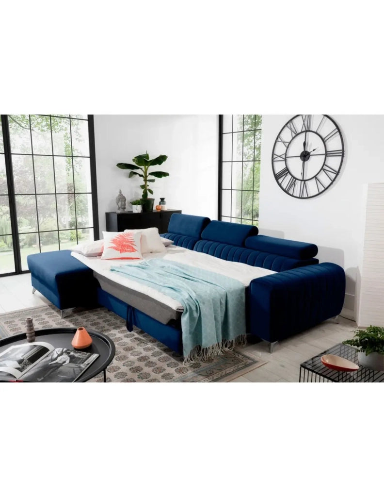 Divano ad angolo sinistro Blu scuro convertibile 3 posti JAYSON letto aggiuntivo