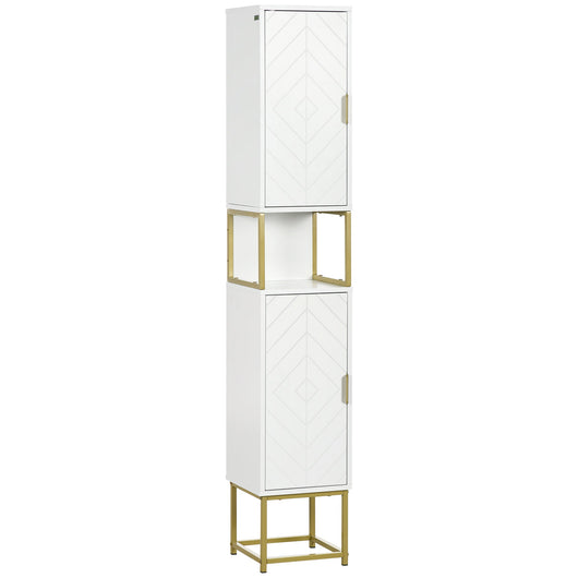 Mobile Colonna Bagno 30x30x170,7 cm in MDF e Acciaio Bianco e Oro