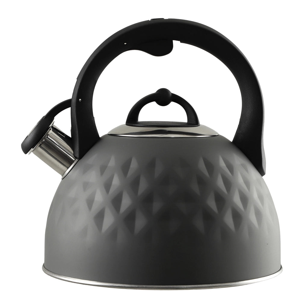 Bollitore a gas e induzione KADAX da 2,5 litri con fischietto, colore grigio acciaio, stile tradizionale.