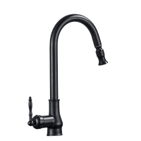 JANA | Rubinetto da cucina estraibile vintage in acciaio inossidabile nero antico | miscelatore arco alto |alta pressione ruotabile a 360° 2 attacchi