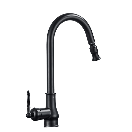 JANA | Rubinetto da cucina estraibile vintage in acciaio inossidabile nero antico | miscelatore arco alto |alta pressione ruotabile a 360° 2 attacchi