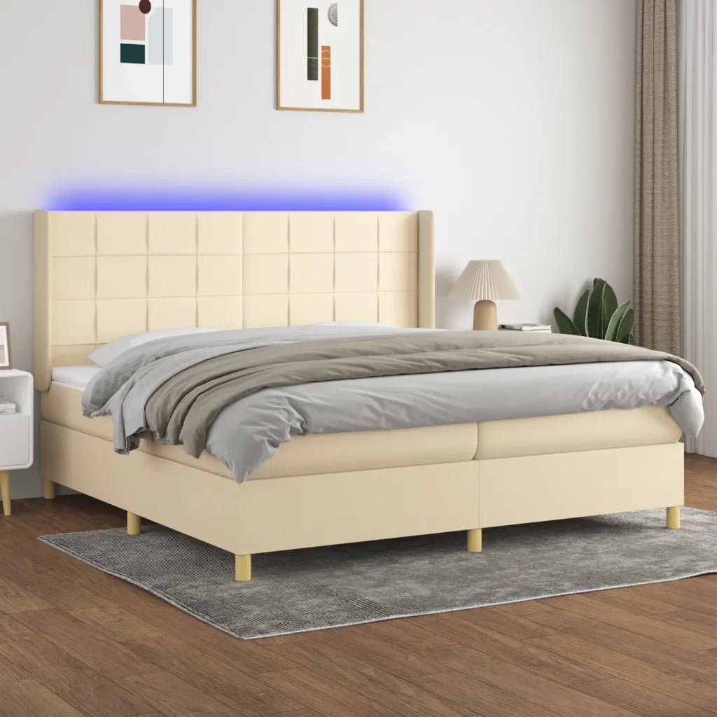 Letto a Molle Materasso e LED bianco 200x200cm in Tessuto 3138906