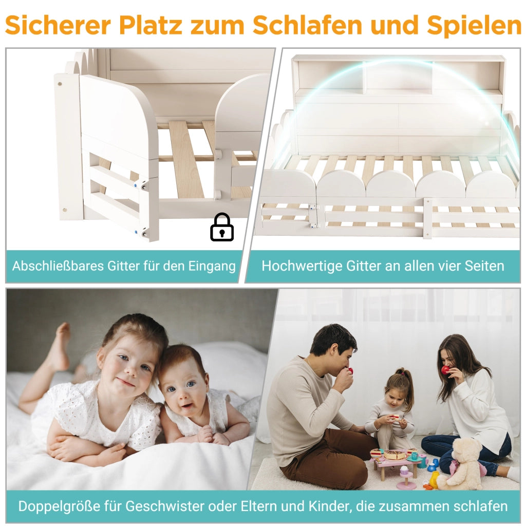 Letto a pavimento per bambini 140x190 cm bianco con barriera