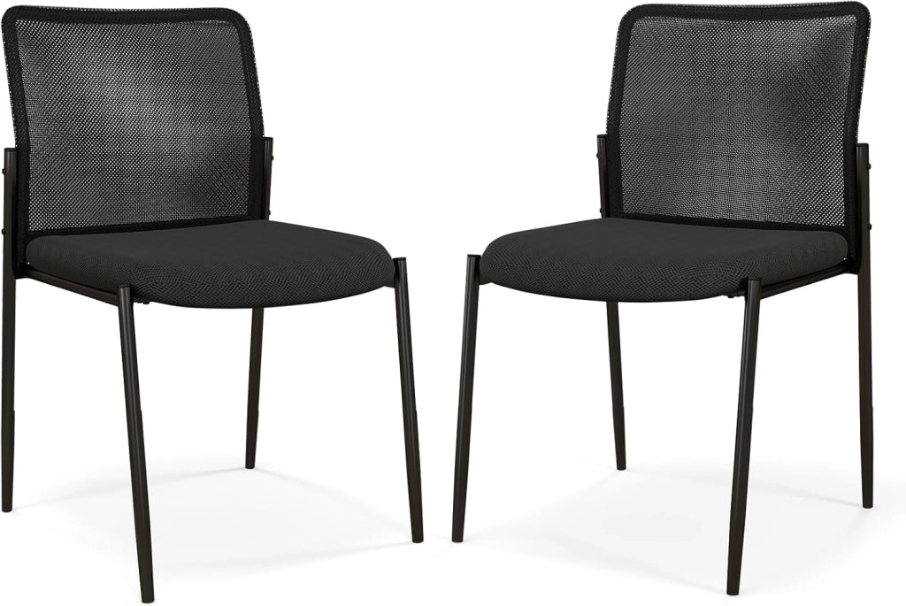 Set di 2 Sedie da Conferenza, Sedia da Ufficio con Schienale Ergonomico in Rete, Seduta Imbottita, Sedie per Sala d'Attesa, Ufficio, Portata 150 kg, 63 x 52 x 84 cm