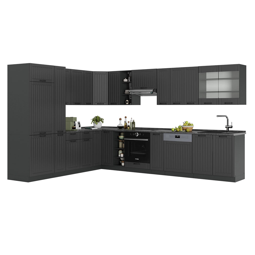 Cucina angolare completa Fame-Line Grigio scuro/Antracite 347 x 60 cm, PL Marmo Vicco
