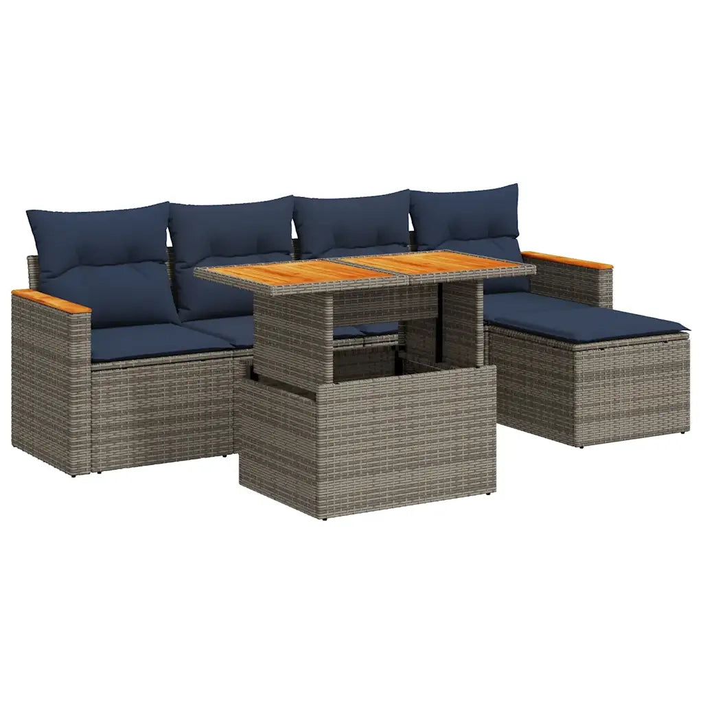 Set Divano da Giardino 6 pz con Cuscini Grigio in Polyrattan 3327477