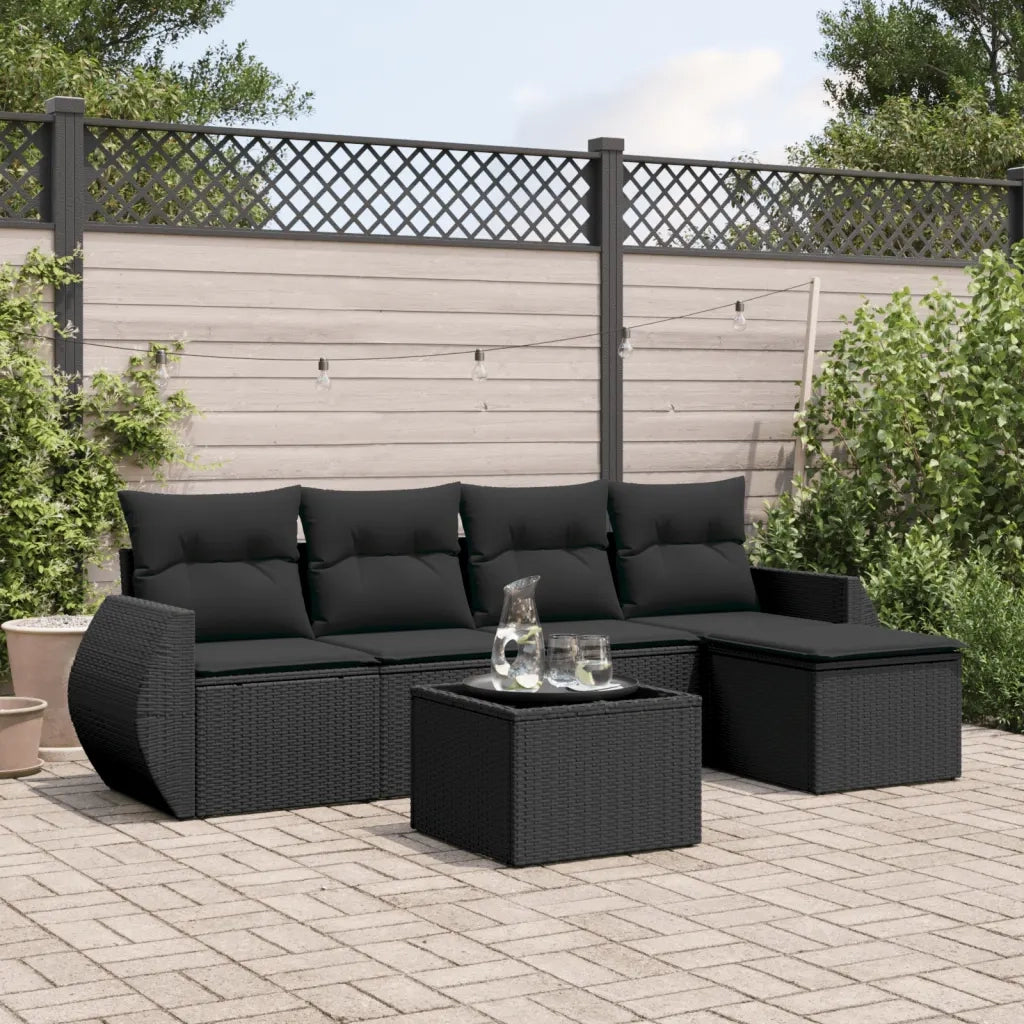 Set Divano da Giardino 6 pz con Cuscini Nero in Polyrattan 3253632