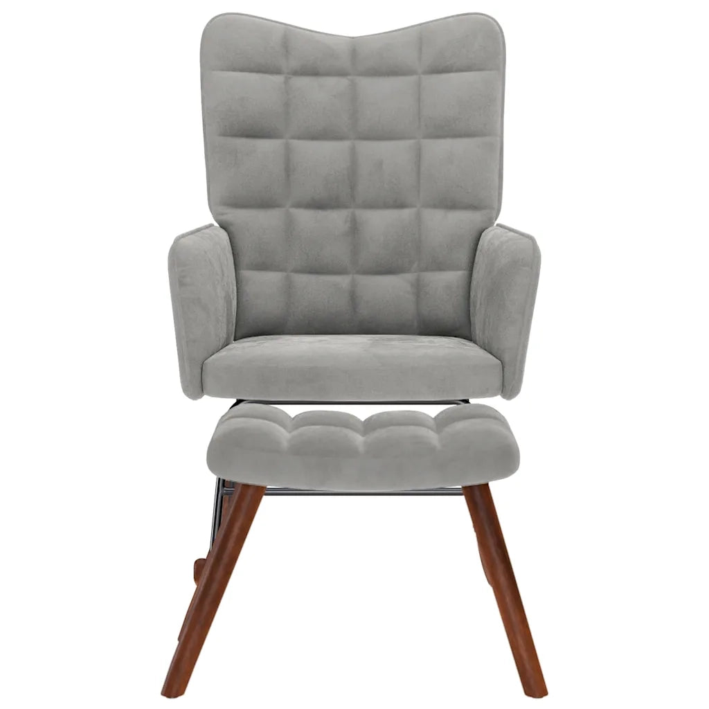 Sedia a dondolo con sgabello in velluto grigio chiaro CFW7116419