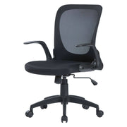 Sedia da ufficio Baschi, Poltrona direzionale a rete con braccioli, Seduta ergonomica con braccioli pieghevoli, 60x59h86/96 cm, Nero