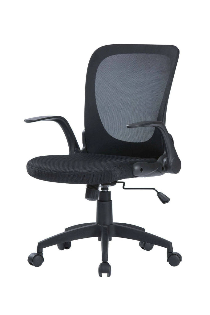 Sedia da ufficio Baschi, Poltrona direzionale a rete con braccioli, Seduta ergonomica con braccioli pieghevoli, 60x59h86/96 cm, Nero
