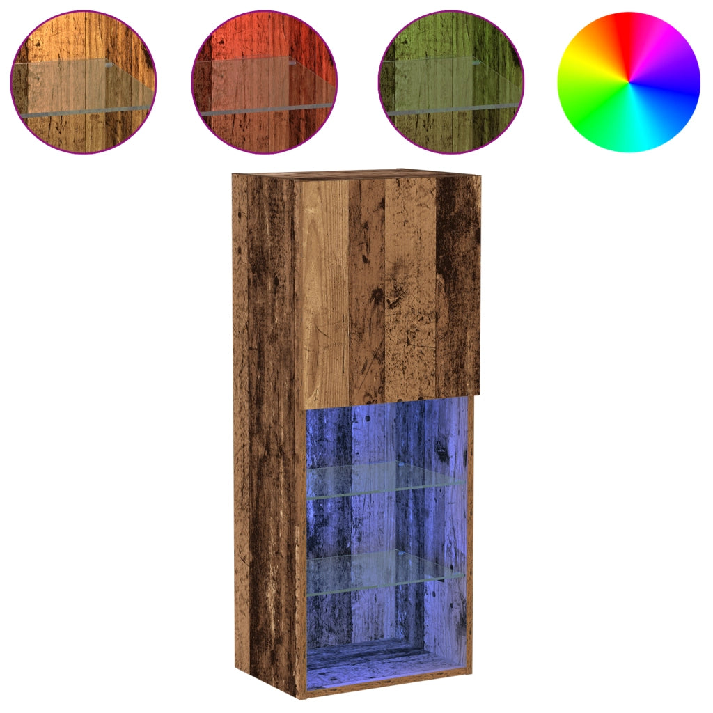 Mobile TV  con luci LED in legno invecchiato 40,5x30x102 cm