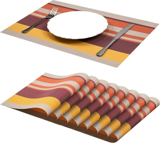 Set di 8 piatti per tavola Piastra di protezione per tavolo da cucina in PVC antiscivolo e antifiamma per pulizia facile, dimensioni 30 * 45cm, colore rosso