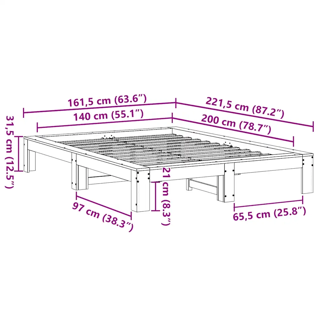 vidaXL Letto senza Materasso 140x200 cm in Legno Massello di Pino