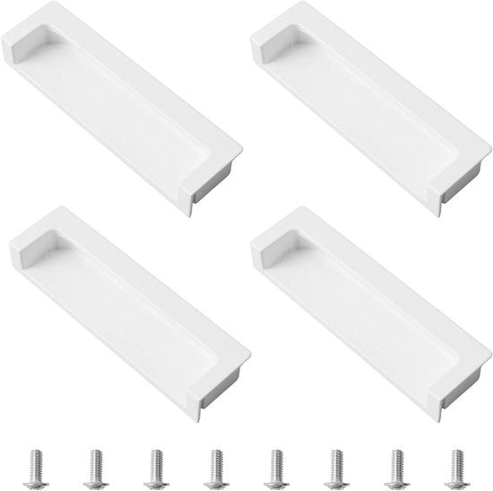 Set di maniglie integrate per porte di armadi - Set di 4 - Maniglie immerse - Maniglie con impugnature nascoste - Bianco - 105 mm - Viti nascoste