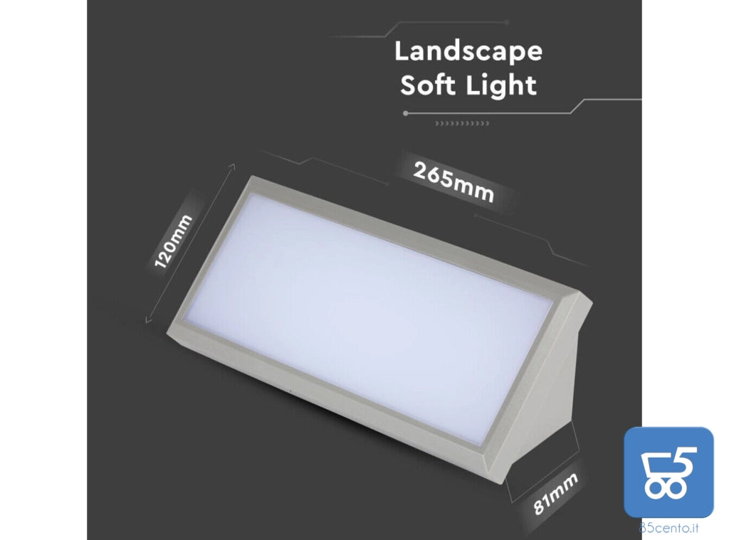 Plafoniera Lampada Led da Muro 12 W Applique Parete per Esterno IP65 Resistente all'Acqua V-TAC VT-8054 grigio chiaro