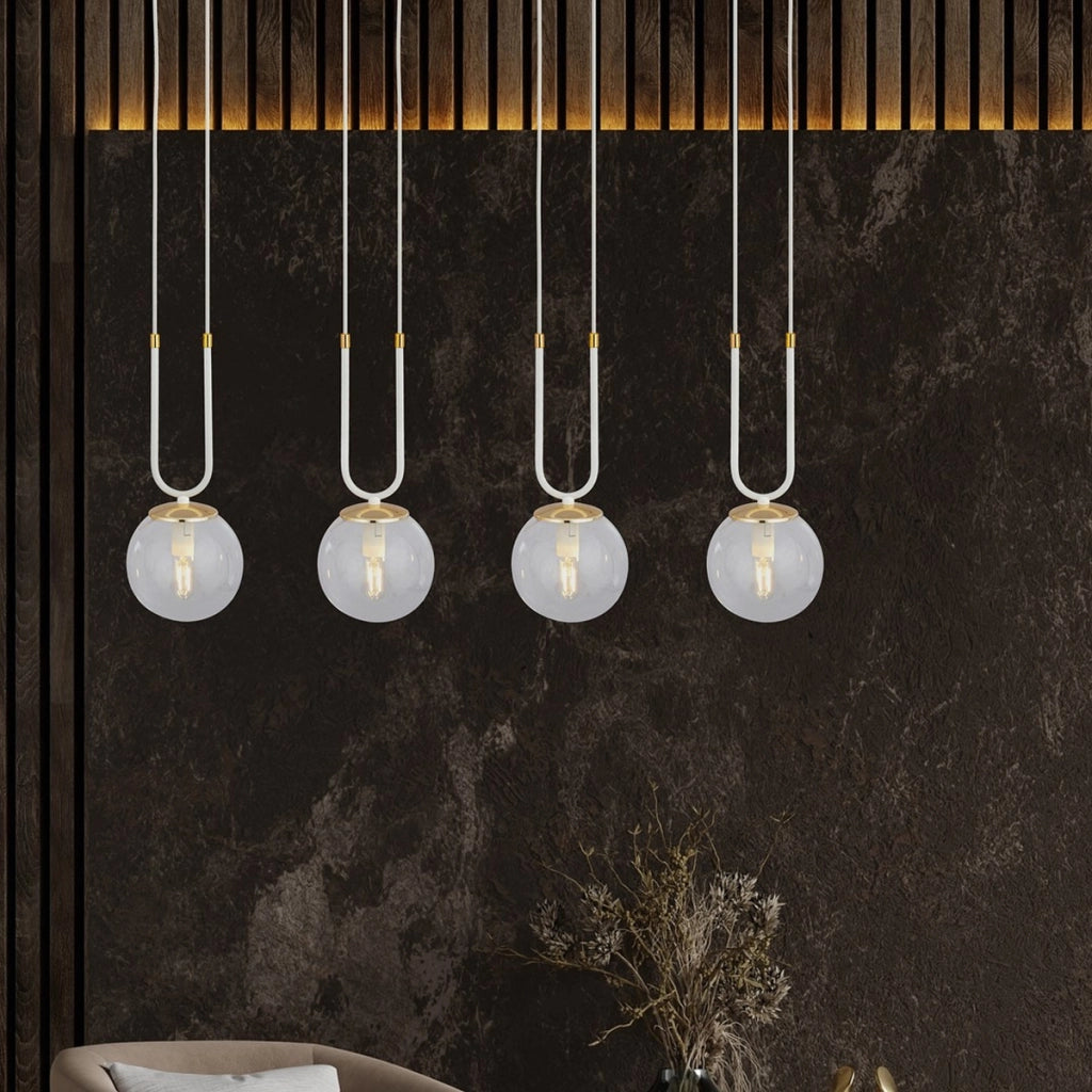 Lampada a sospensione GLAM in acciaio bianco e vetro