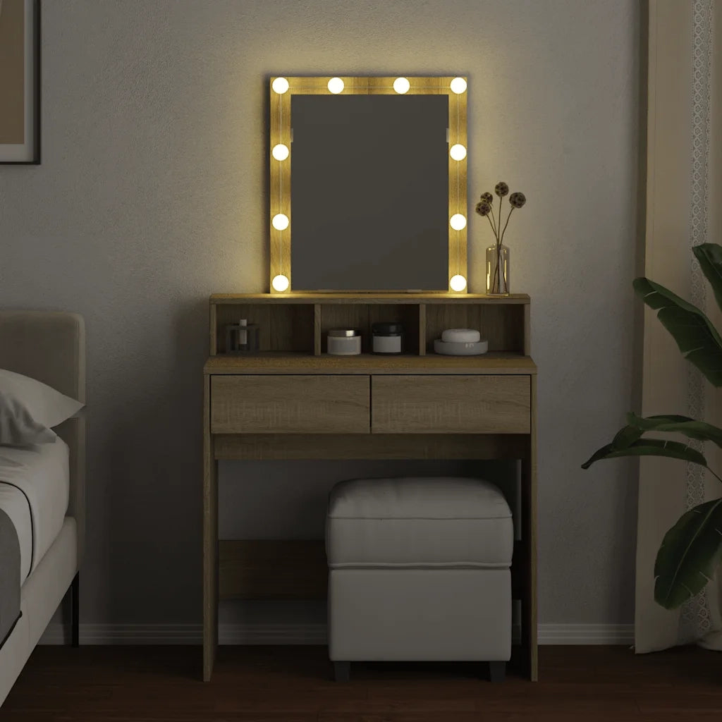 Toeletta | Tavolo da Trucco con LED Rovere Sonoma 80x41x144,5 cm