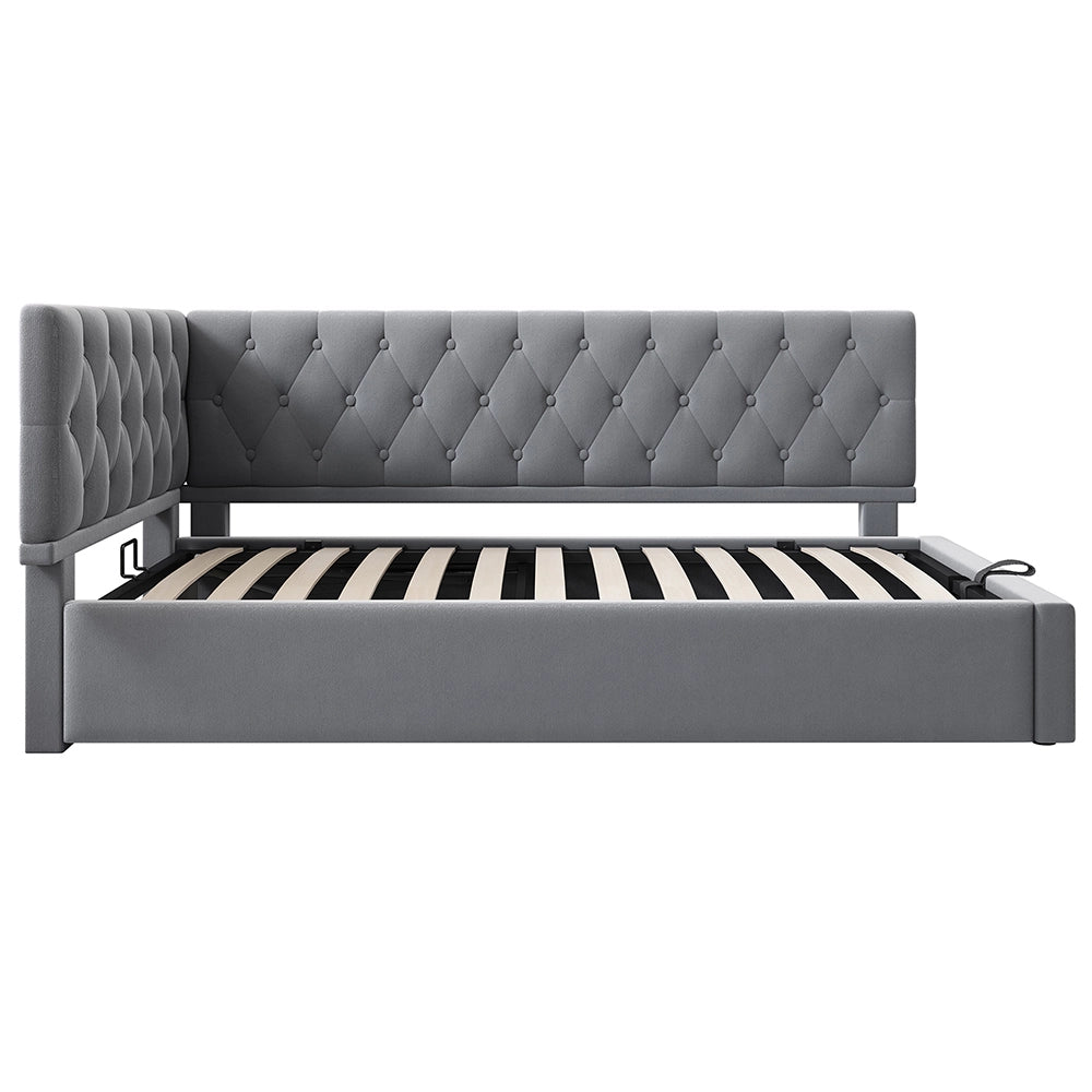 Divano letto 90x200cm - Xylo - grigio, spazio idraulico, doghe, velluto