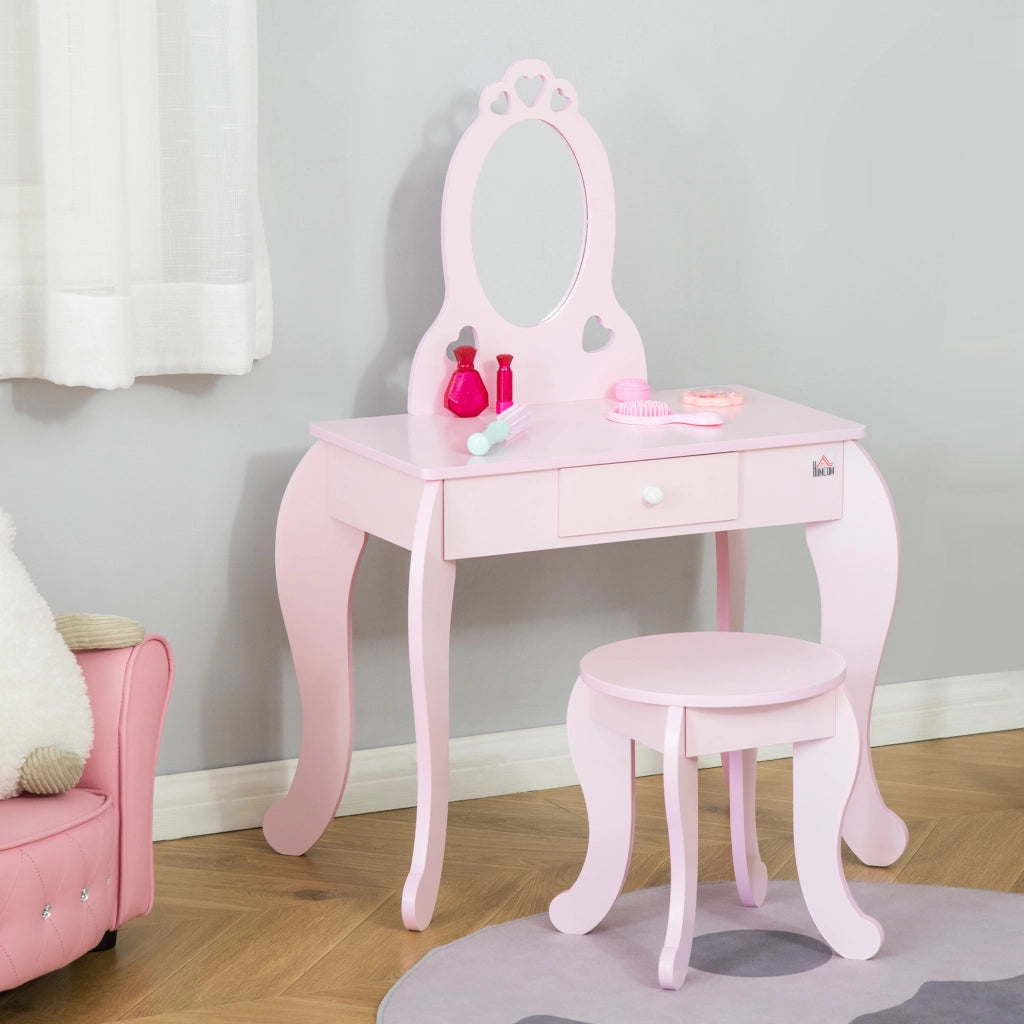 Tocador per bambini con specchio e cassetto ¨C zephmum ¨C 60x36x88 cm rosa