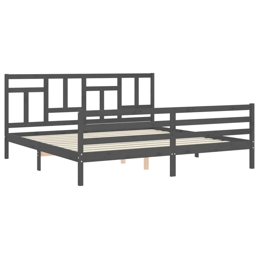 Giroletto con Testiera-Struttura Letto con testiera Grigio 200x200 cm in Legno Massello 523211