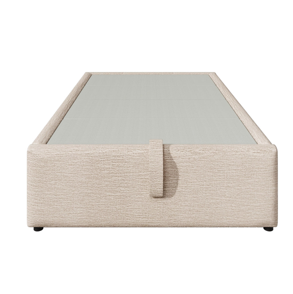 Letto contenitore singolo 90x190 cm con USB C; in lino beige