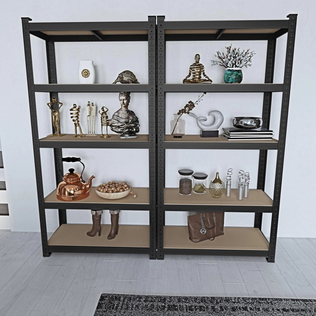Scaffale In Metallo E MDF Ad Alta Portata Fino A 875 Kg Con 5 Ripiani Regolabili Ideale Per Garage Officina Cantina Capannone Magazzino Design Modulare 180 X 90 X 40 Cm Nero