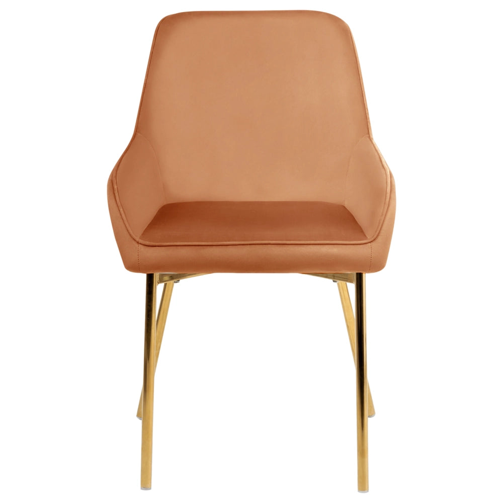 Set di 2 Sedie da Pranzo con Rivestimento in Velluto arancione gambe dorate glamour retrò