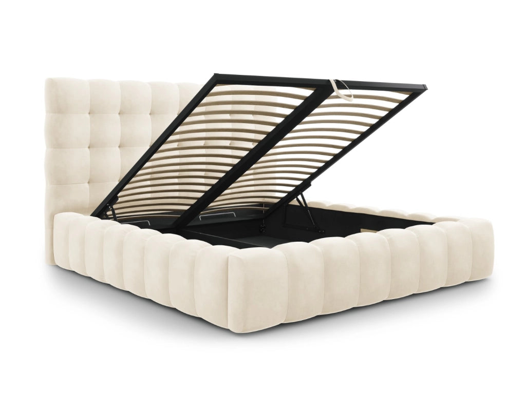 Cosmopolitan Design - Letto a cassettone con testiera "Bali" 200x200cm in velluto beige chiaro 