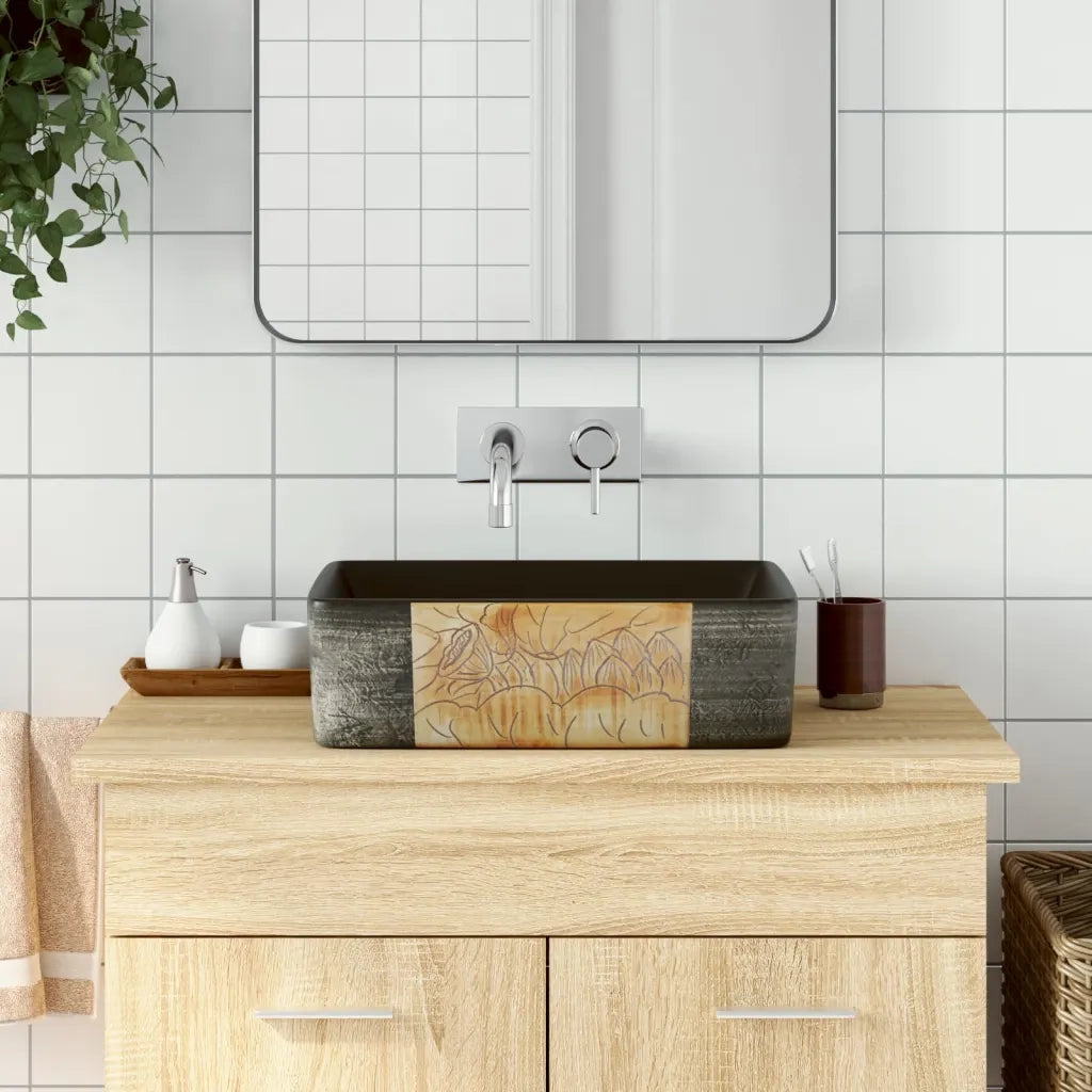 Lavabo Appoggio-Lavandino-Lavello Nero Marrone Rettangolare 46x35,5x13cm Ceramica