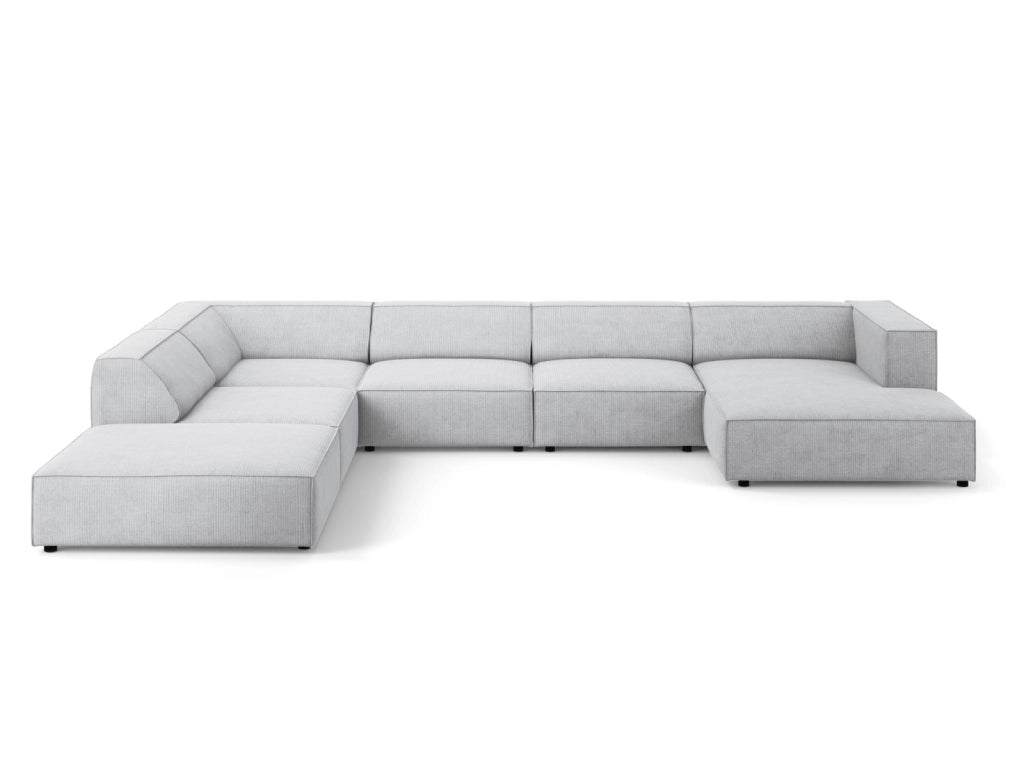Cosmopolitan Design - Divano panoramico sinistro "Arendal" 7 posti in ciniglia con effetto a coste grigio chiaro 