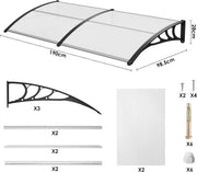 Copertura per Porta - Resistente al Tempo - Policarbonato - Materiali Sostenibili - Maniglie in ABS Resistenti - Per Porta, Finestra e Balcone - 190x98.5 cm - Nero