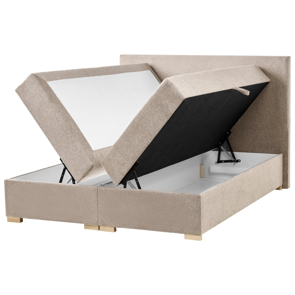 Letto matrimoniale con contenitore sollevabile in tessuto tortora 140 x 200 cm con testiera stile moderno