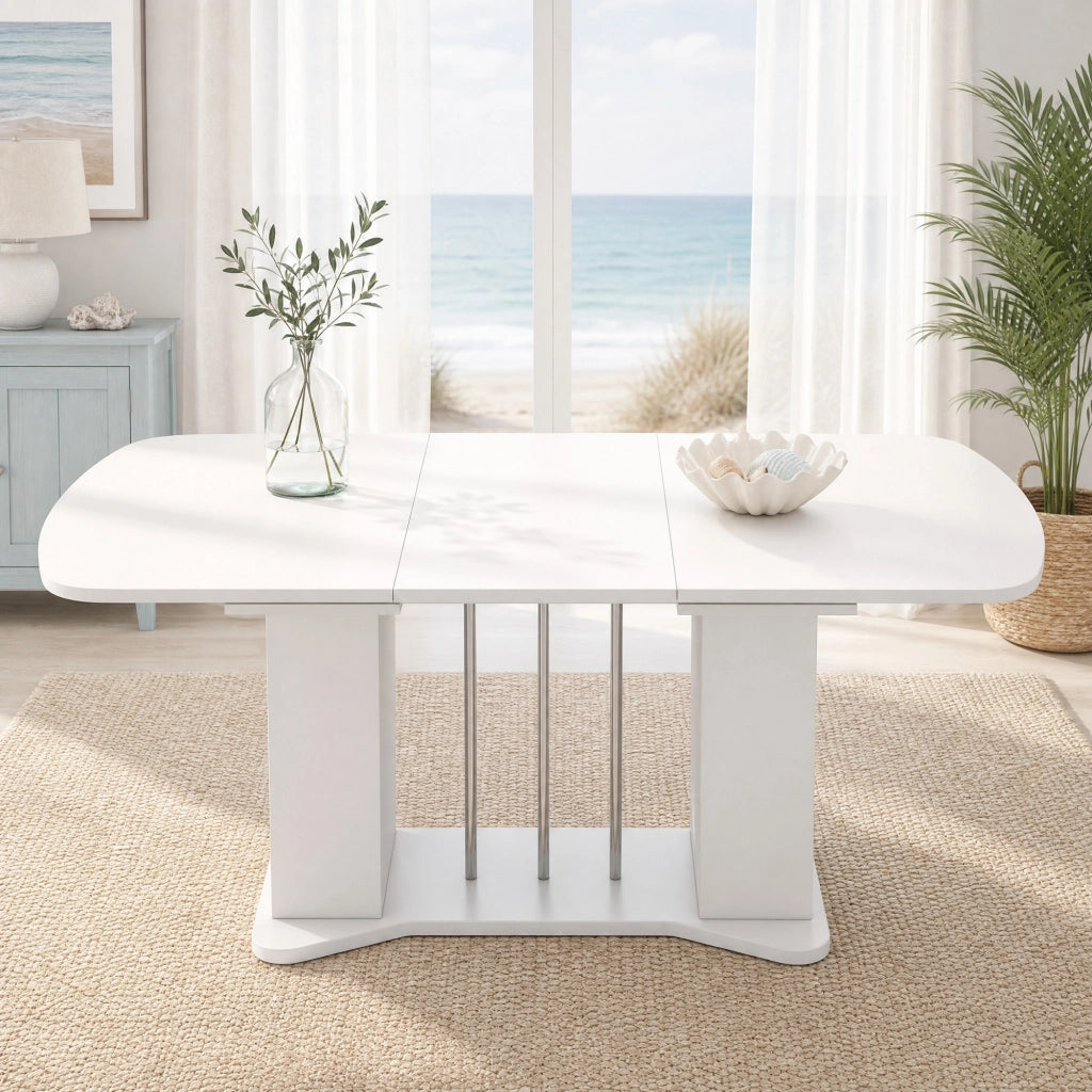 Tavolo da pranzo estensibile bianco 120/160 x 80 cm con contenitori