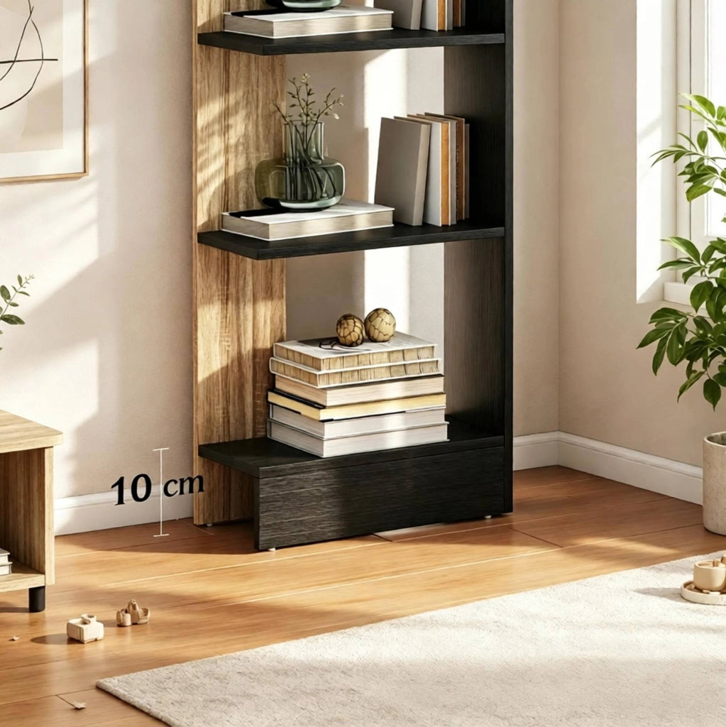 Libreria a 5 Ripiani Aperta in Truciolare Nero e Rovere, 45 x 21 x 170 cm