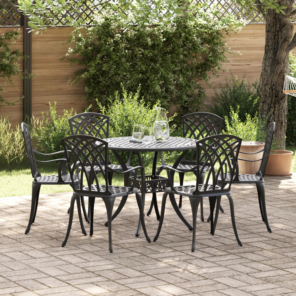 Set da Pranzo da Giardino in 7 Pezzi in Alluminio pressofuso Nero