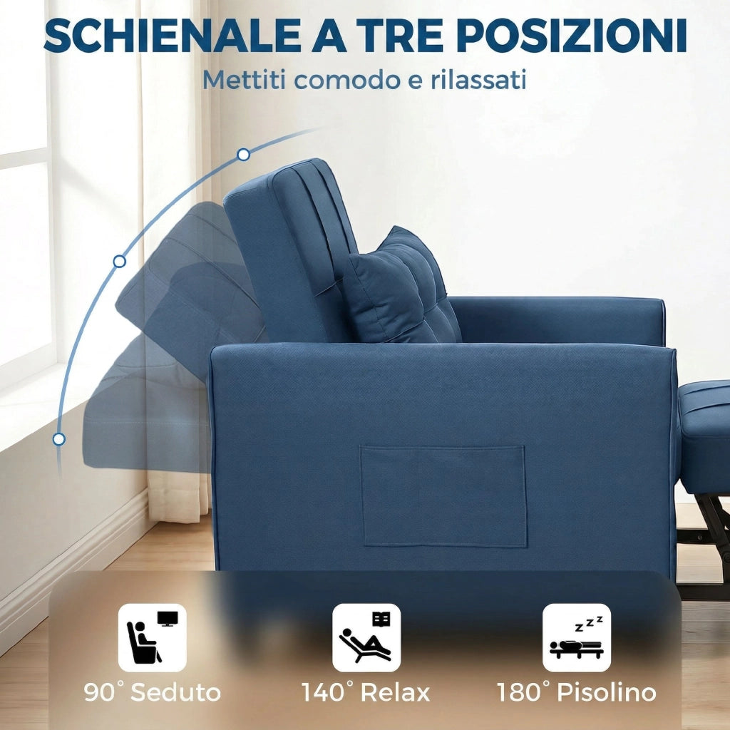 Poltrona Letto Pieghevole con Schienale Regolabile e Cuscino, Blu