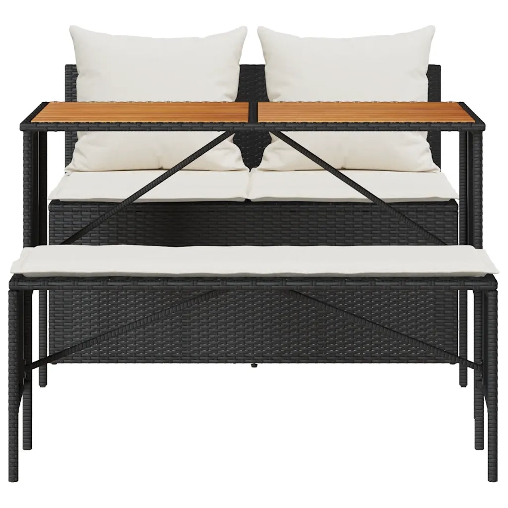 Set da Pranzo da Giardino 3 pz con Cuscini Nero in Polyrattan