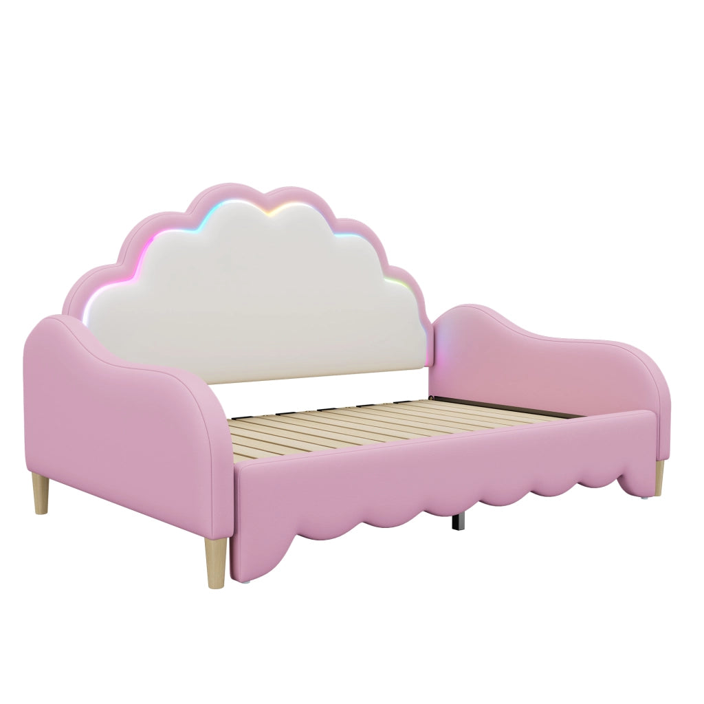 DESMIU Divano Letto 140 × 198 cm 2 posti con LED, senza materasso, in PU, rosa