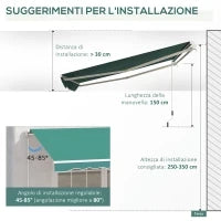 Tenda da Sole Avvolgibile a Caduta con Manovella, in Alluminio e Poliestere, 3x2.5m, Verde Scuro