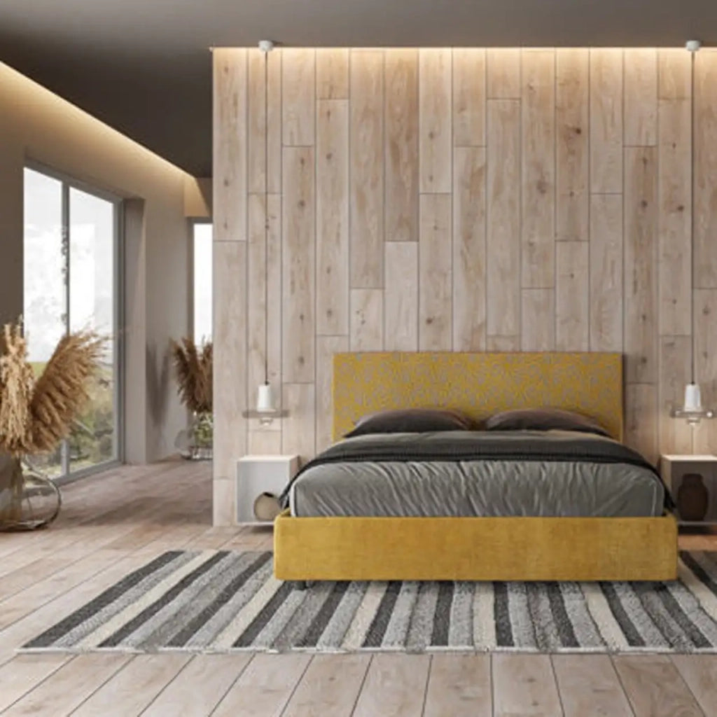 Letto matrimoniale con rete imbottito 160x200 tessuto Era 6 giallo Arla