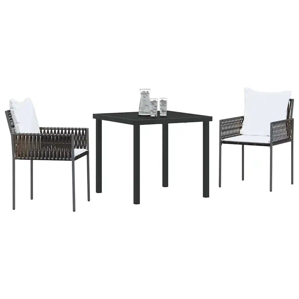 Set da Pranzo per Giardino 3 pcs Marrone e Nero Rattan in PE