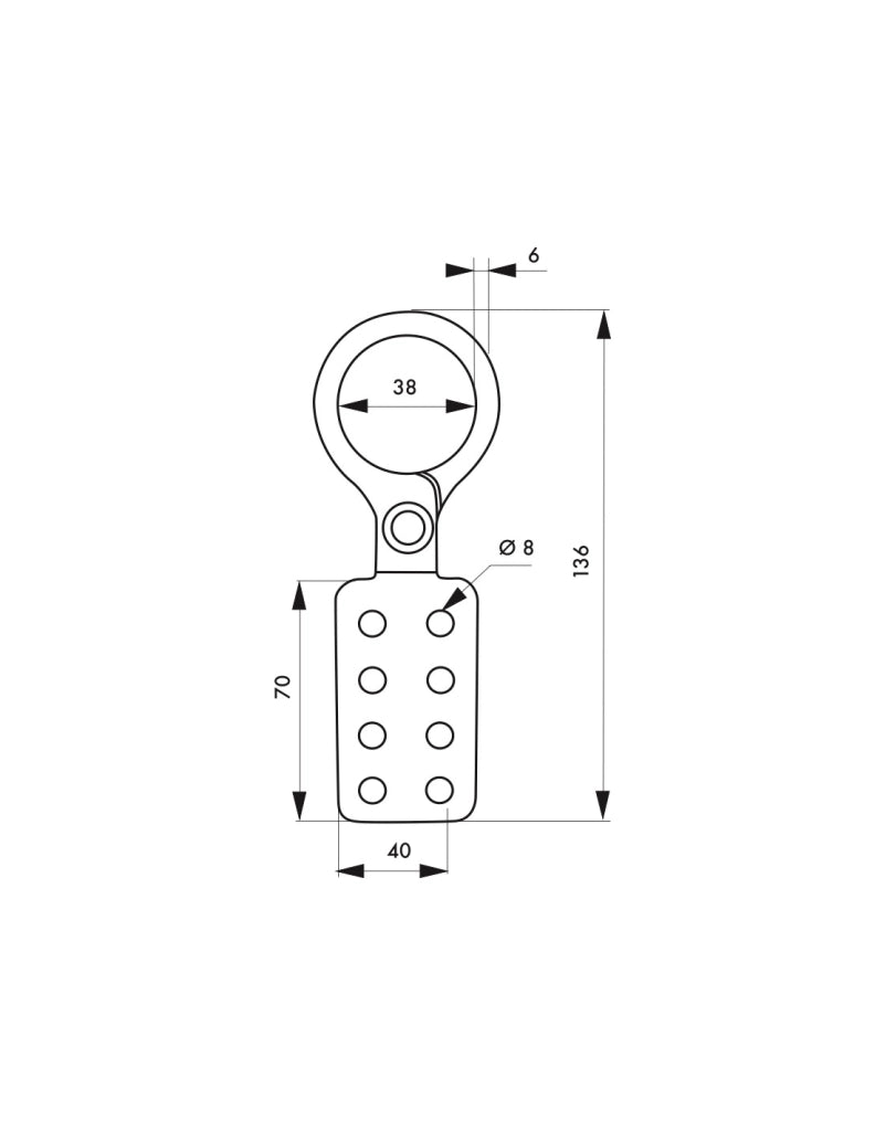 Ganascia in alluminio diametro 6mm isolata 8 fori - diametro interno 38mm, Lockout Tagout LOTO - THIRARD