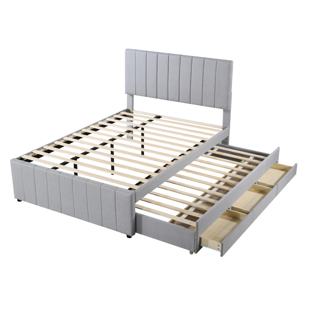 OKWISH Letto a scomparsa 140×200 cm, Letto Matrimoniale con 3 Cassetti, Testiera Regolabile e Letto Estraibile, senza Materasso, Grigio
