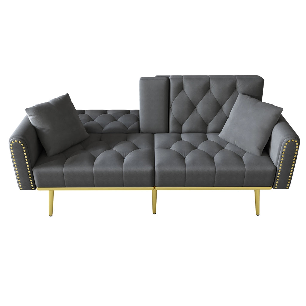 Divano letto 175x80x73.5 cm con schienale regolabile a 3 angoli in velluto grigio