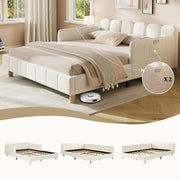 Letto imbottito per bambini con testiera e sponde, 140x190 cm, velluto beige