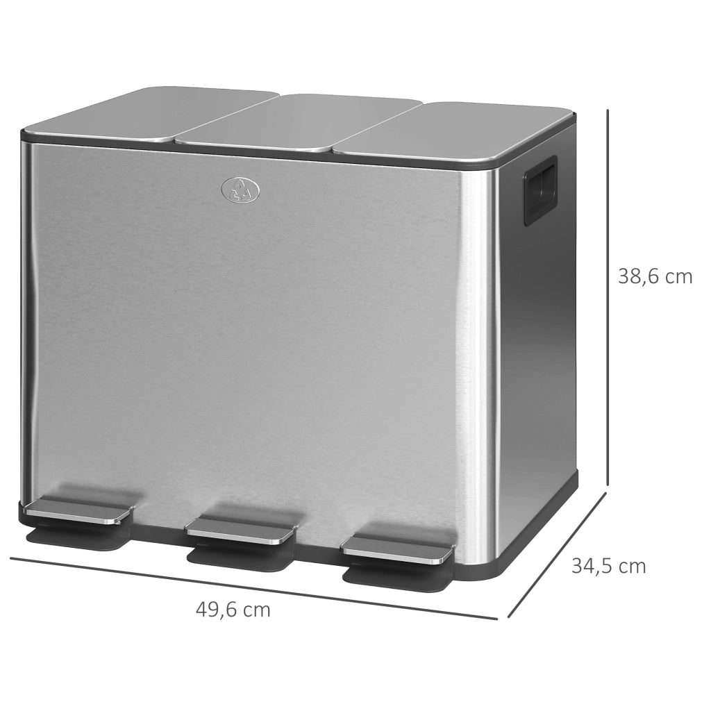 Cestino per Rifiuti da Cucina ¨C zephmum ¨C Acciaio Inox 3x10L con Pedale