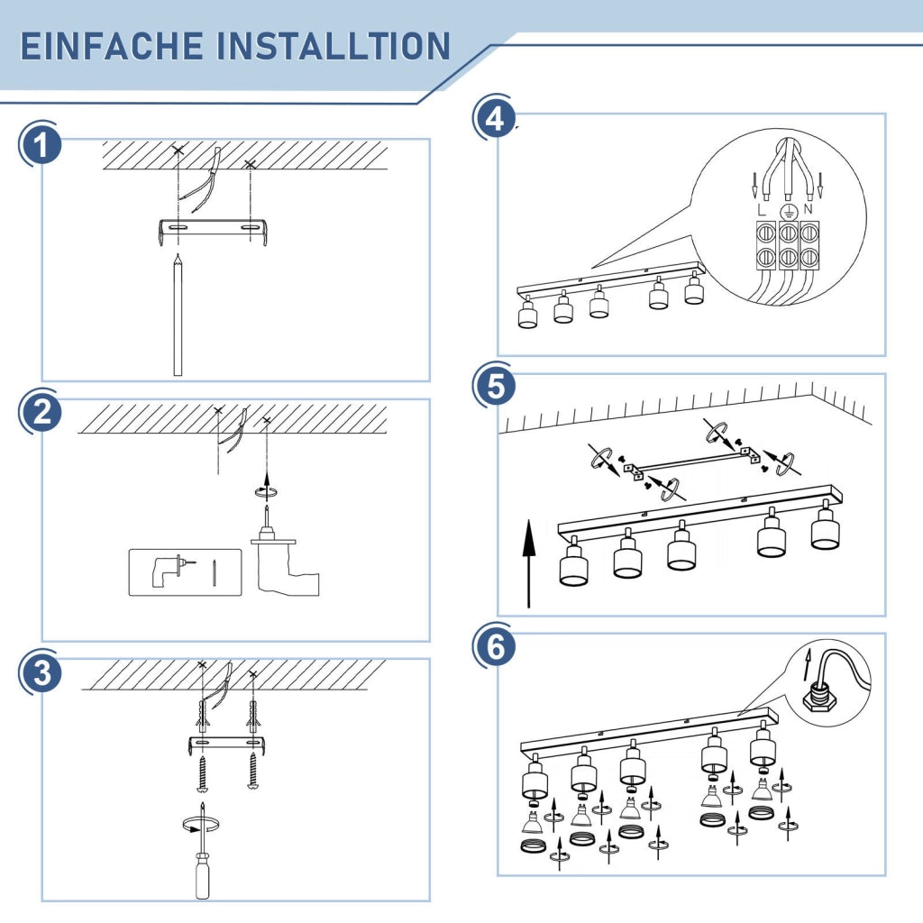 ZMH Faretto da soffitto bianchi 5 luci GU10 metallo orientabili moderni per camera letto sala pranzo senza lampadina