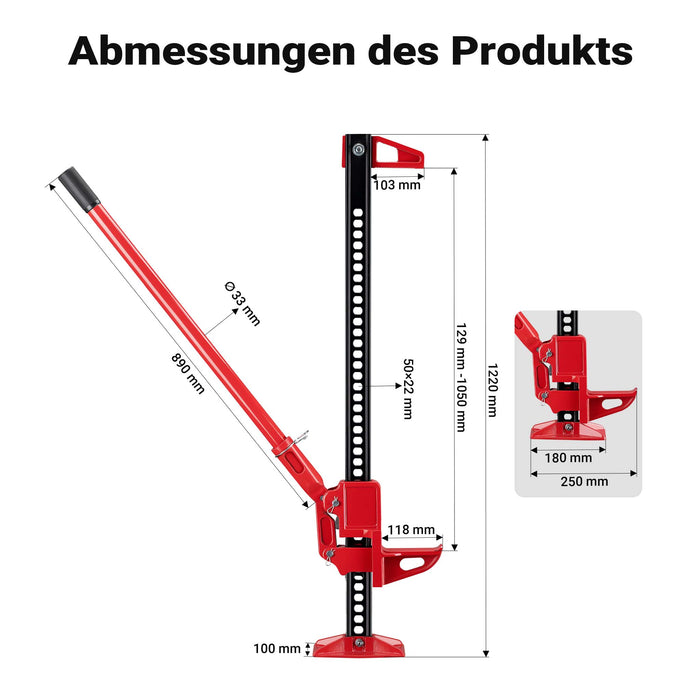 Binda manuale – Set universale con cric fino a 3000 kg e altezza di sollevamento max. 105 cm Fissaggio alla ruota di scorta